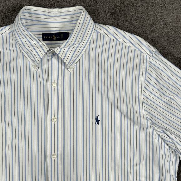 Ralph Lauren Men's XL White W/ Blue Stripes Button Down Long Sleeve Cotton Shirt - Picture 5 of 14